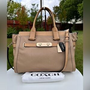 Coach Swagger Carryall Pebble Leather Satchel Tan/Nude Colorblock
